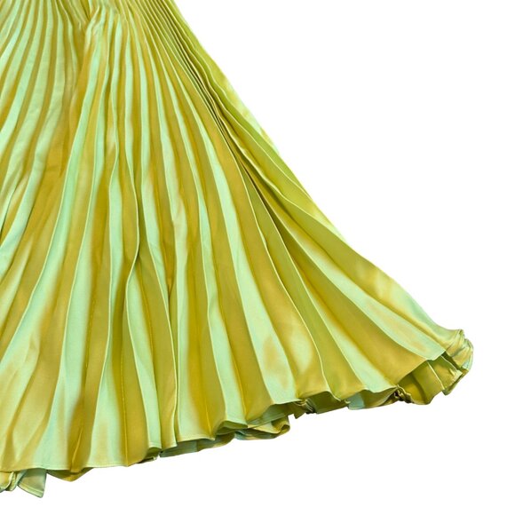 Banana Republic Silky Cutout Back Midi Dress Chartreuse Pleated Size 6 NWT - Picture 4 of 15